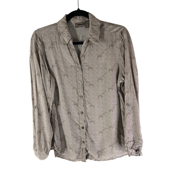 Chicos Womens Button-Down Shirt Animal Giraffe Print Beige Size 0 (US Size S) - Picture 1 of 5